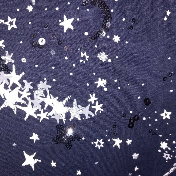 Chico's Navy Blue Tunic Top Galaxy Print Stars & Sequins - Picture 5 of 7